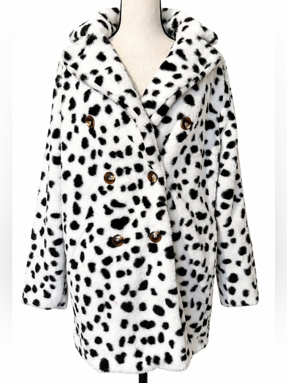 Cruella Dalmatian Faux Fur Coat Spotted Double Breasted Plush Jacket